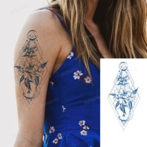 ورقة وملصق تاتو الكتف بشكل وردة وهلال شبه دائم مقاوم للماء حجم 18×11 سم