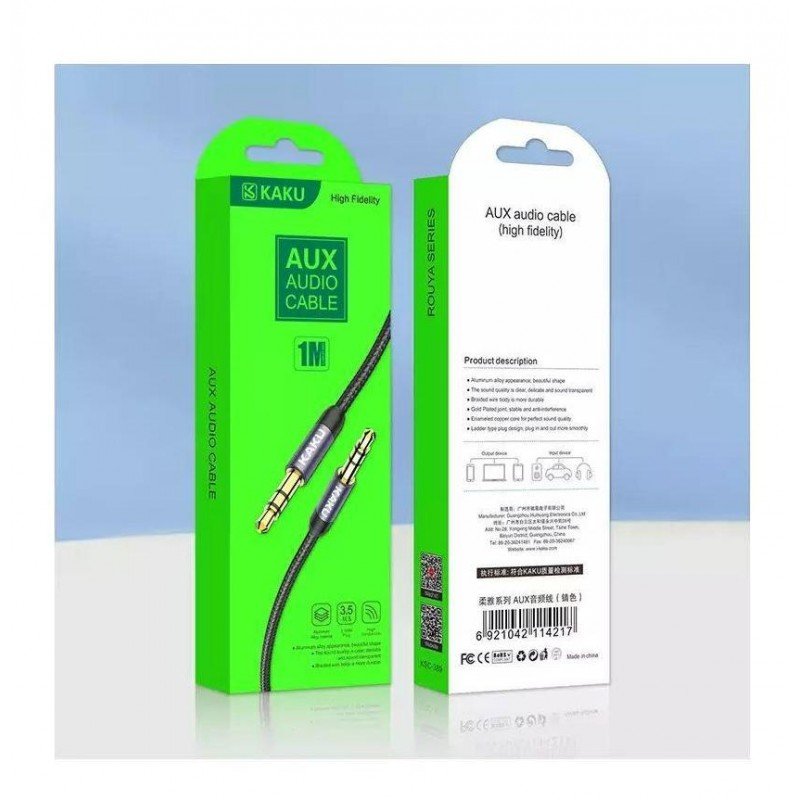 وصلة اوكس 3.5 ملم - طول 1 متر Aux ماركة kakusiga - لون أسود