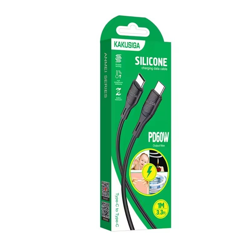 وصلة شاحن فائق السرعة تايب سي إلى تايب سي 1 متر -  Charging data cable PD 60W Type-c  to Type-c 1m by  KAKUSIGA