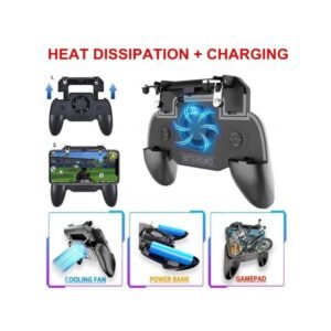 يد ببجي ٣ في ١ مع لوحة تبريد للهاتف لون اسود