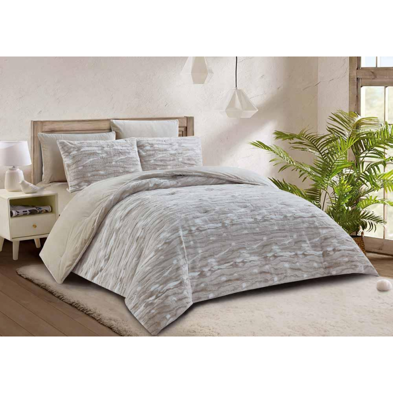 [14112346] طقم غطاء تخت 6 قطع FLOWER WINTER FOG BEIGE KING 260×240 CM