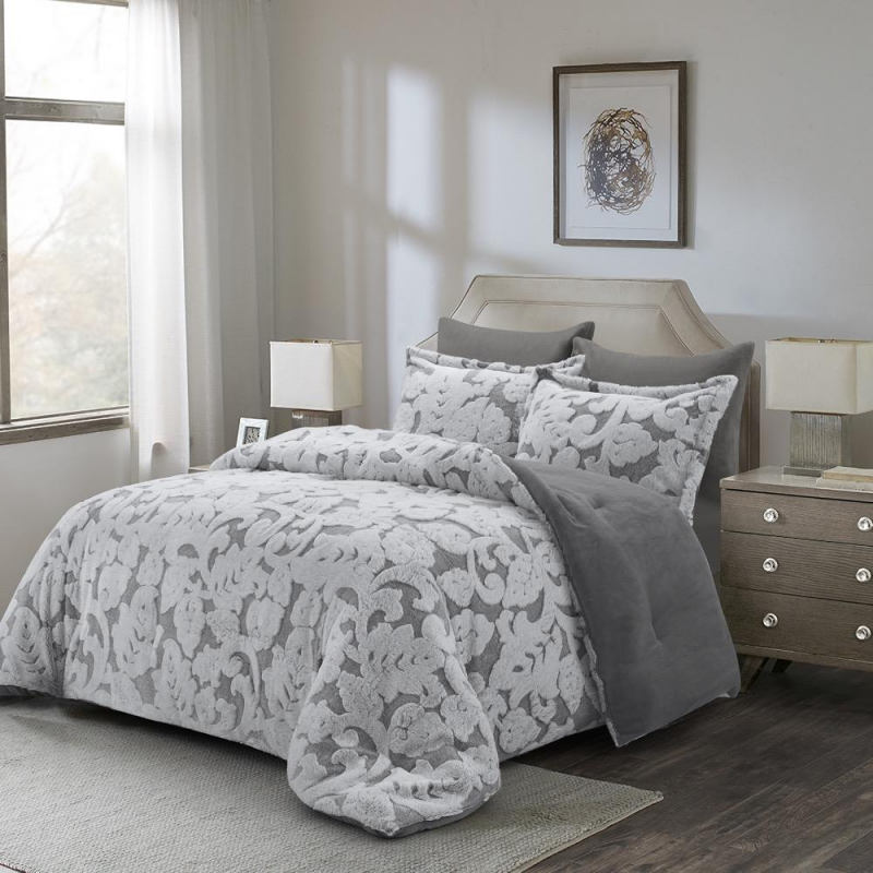 [14112516] طقم غطاء تخت 6 قطع FLOWER WINTER THASSOS GREY KING 260×240 CM