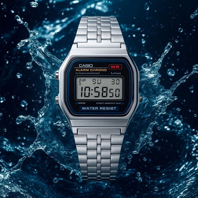 CASIO WATCH ساعة يد رجالية دائرية ستانليس ستيل لون فضي