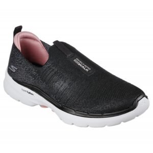 حذاء سكيتشرز جو ووك 6- جليمرينغ ووكينغ للنساء لون أسود ونعل أبيض - Skechers Women's Go Walk 6 Glimmering Walking Shoes
