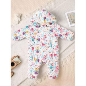 افرهول بناتي شنوي بسحاب للاطفال لون ابيض برسومات