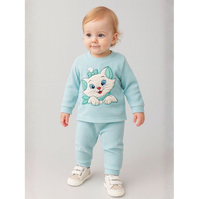 بجامة قطعتين بأكمام طويلة للأطفال لون ازرق