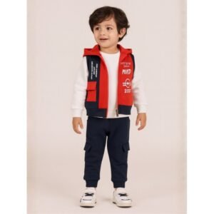 بجامة قطعتين للاطفال لون أحمر وكحلي