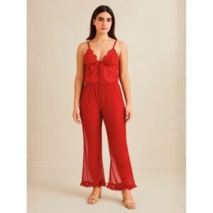 بجامة لانجري حفر لون أحمر