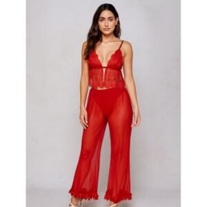 بجامة لانجري حفر لون أحمر