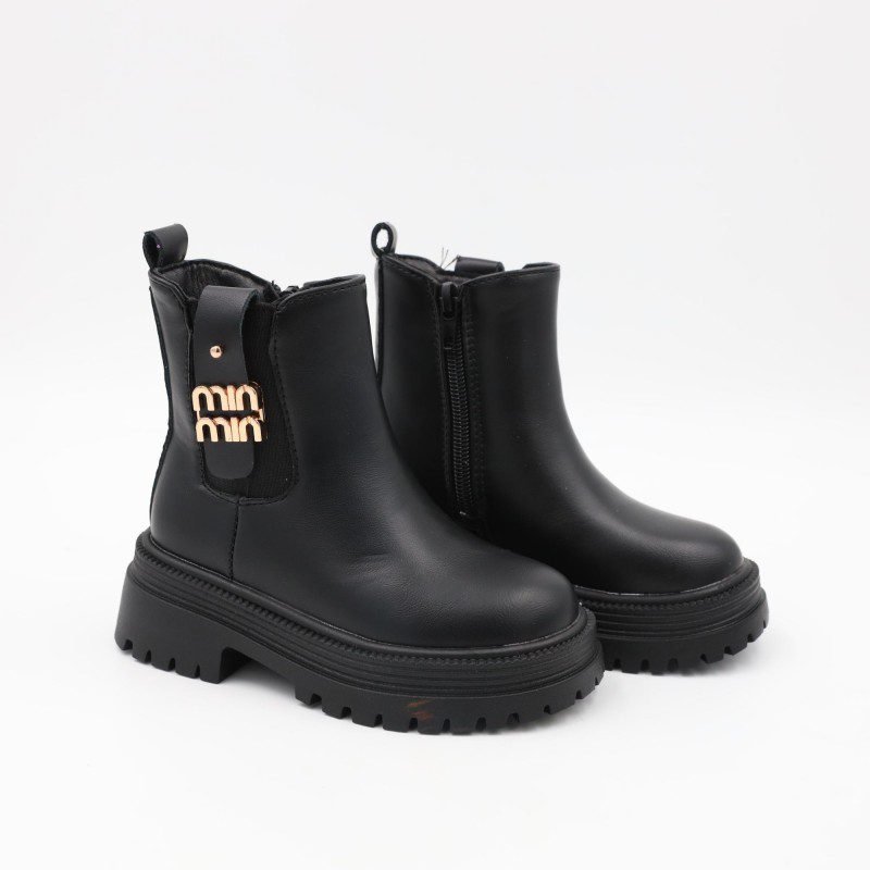 بسطار جلد للأطفال لون أسود