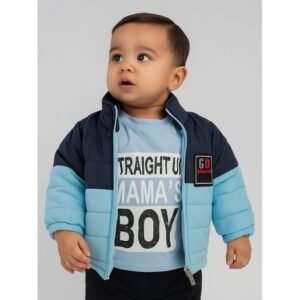 سترة شتوية مع طاقية للأطفال لون كحلي وازرق فاتح