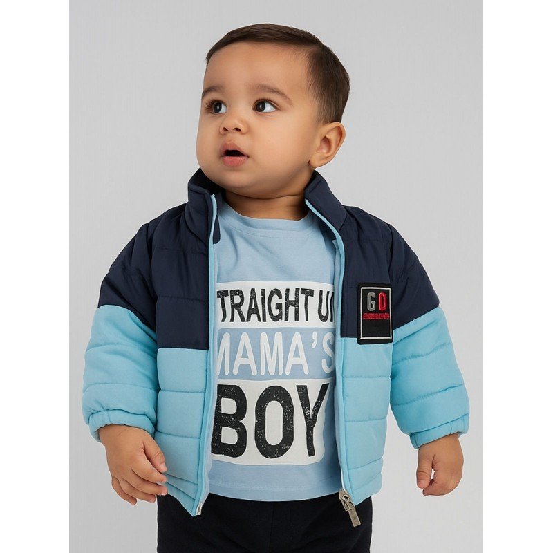 سترة شتوية مع طاقية للأطفال لون كحلي وازرق فاتح