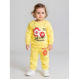 بجامة قطعتين بأكمام طويلة للأطفال لون اصفر