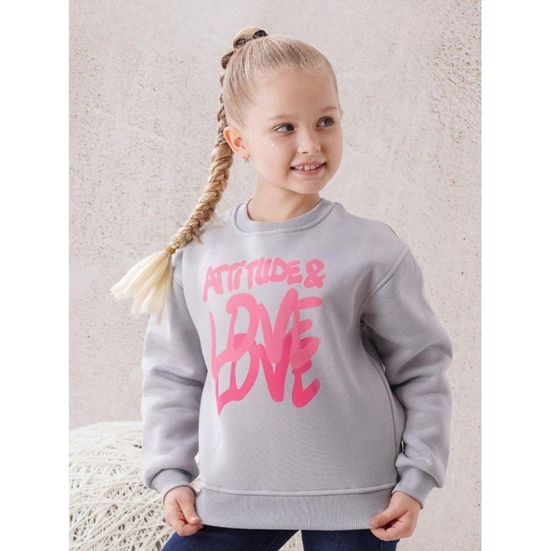 بلوزة بناتي بأكمام طويلة لون رمادي