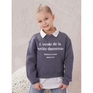 بلوزة بناتي بأكمام طويلة لون رمادي