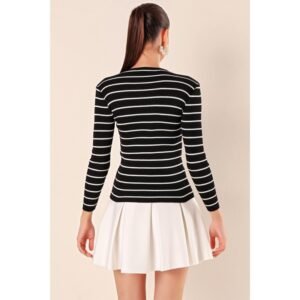 بلوزة ستاتي أسود مخطط أبيض Bigdart