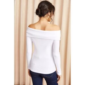 بلوزة ستاتي شتوي قبة وسيعة لون أبيض Olalook