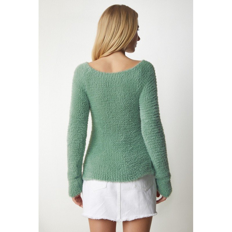 بلوزة ستاتي شتوي لون أخضر فستقي Happiness İstanbul