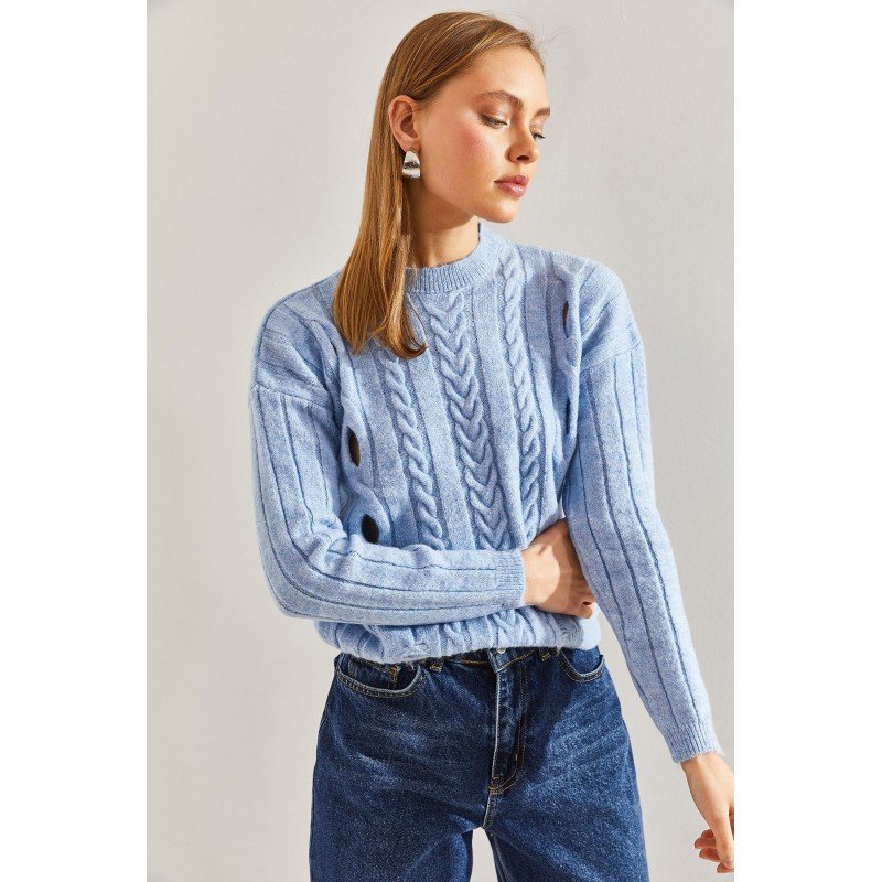 بلوزة ستاتي شتوي لون أزرق بارد Bianco Lucci