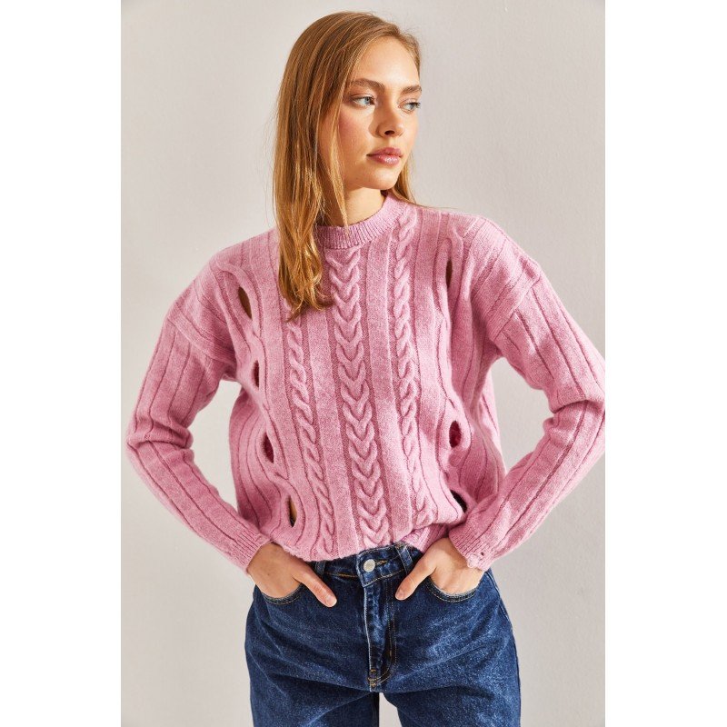 بلوزة ستاتي شتوي لون زهري Bianco Lucci