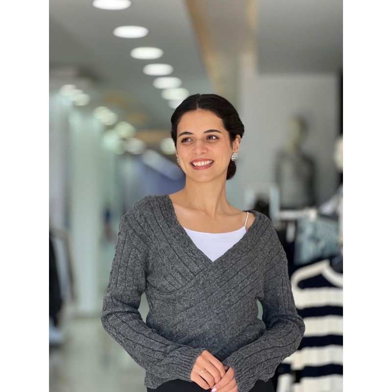 بلوزة ستاتي شتوي لون سكني Happiness İstanbul