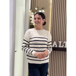 بلوزة ستاتي شتوي مخطط بيج وكحلي SHADE