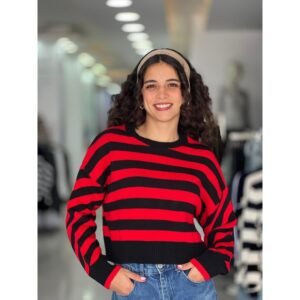 بلوزة ستاتي شتوي مخطط لون أحمر وأسود SHADE