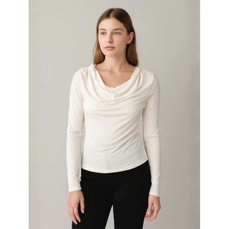 بلوزة ستاتي قماشة زبدة لون أبيض