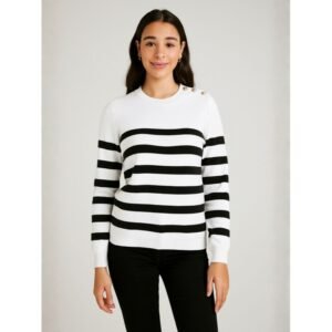 بلوزة ستاتي لون أبيض مخطط أسود Bigdart