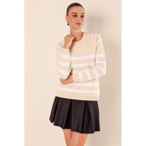 بلوزة ستاتي لون بيج مخطط أبيض Bigdart