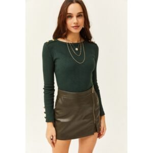 بلوزة شتوية باللون الزيتي One Size