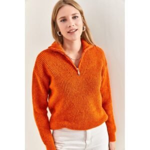 بلوزة صوف ستوي باللون الاورنج One Size