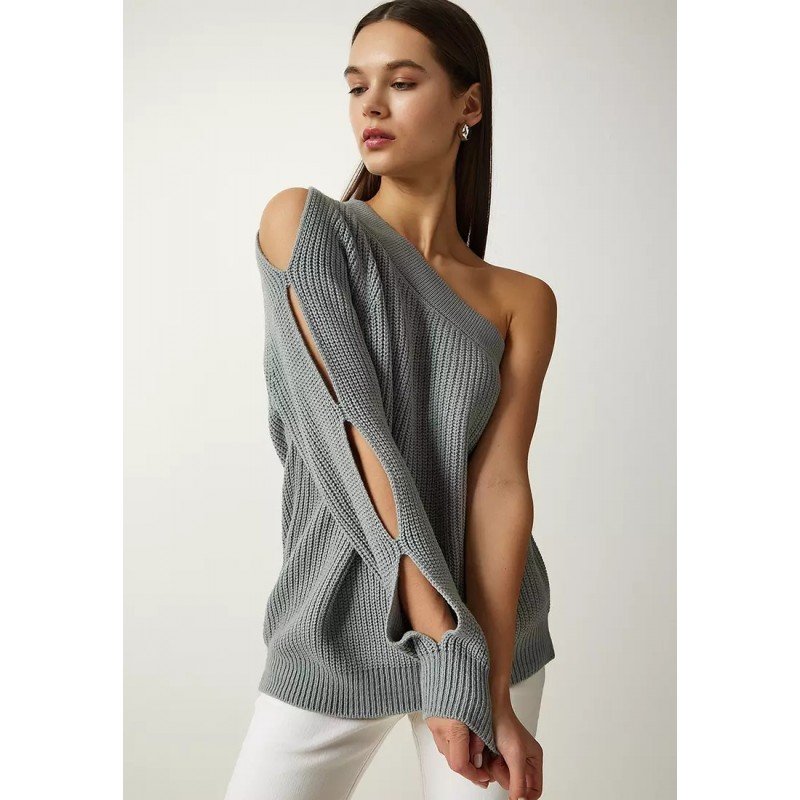 بلوزة صوف شتوية ايد وحدة باللون السكني One Size