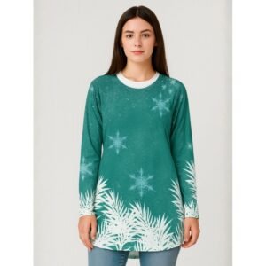 بلوزة كم طويل ستاتية لون أخضر