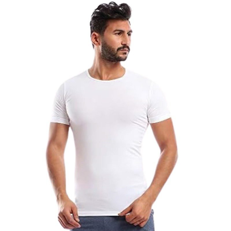 بلوزة نص كم قبة مدورة لون أبيض قطن من جقليص صناعة سوريا