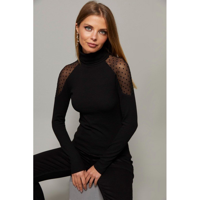 بلوزة هاينيك اسود شيفون من عند الاكتاف