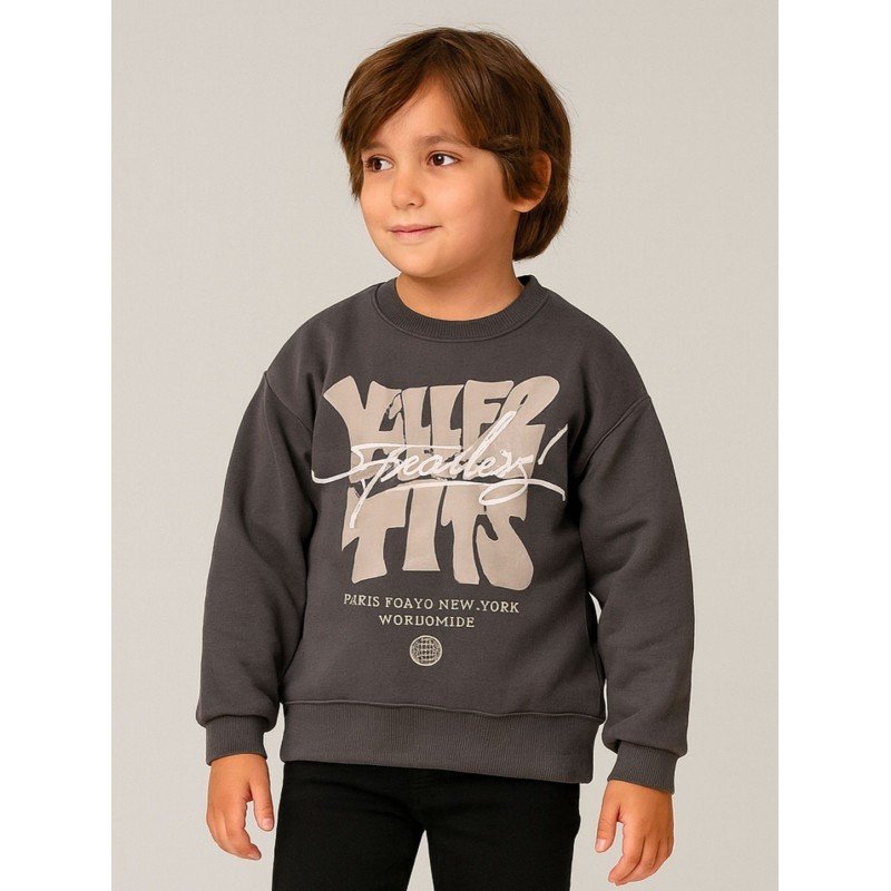 بلوزة ولادي بأكمام طويلة لون سكني