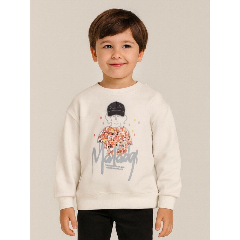 بلوزة ولادي بأكمام طويلة لون أبيض