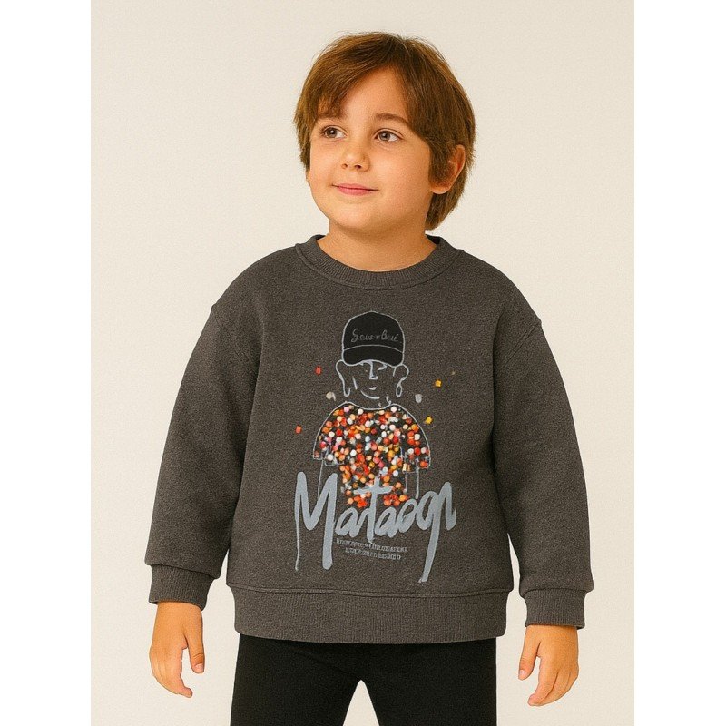 بلوزة ولادي بأكمام طويلة لون سكني