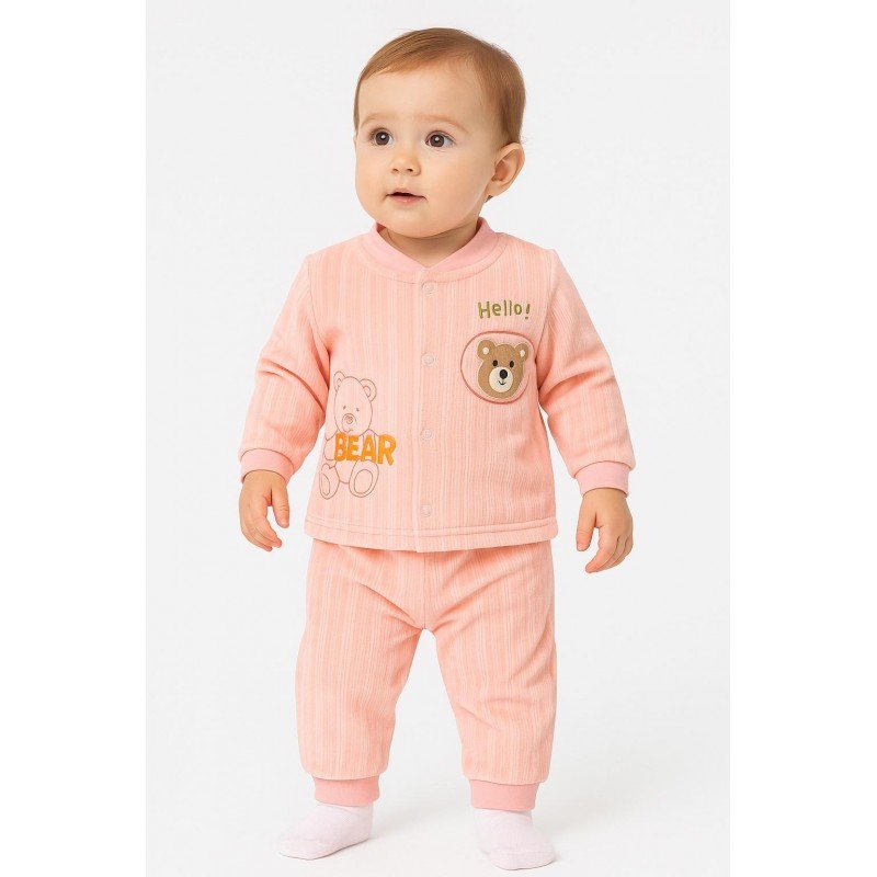 بيجامة بأزرار للأطفال لون زهري