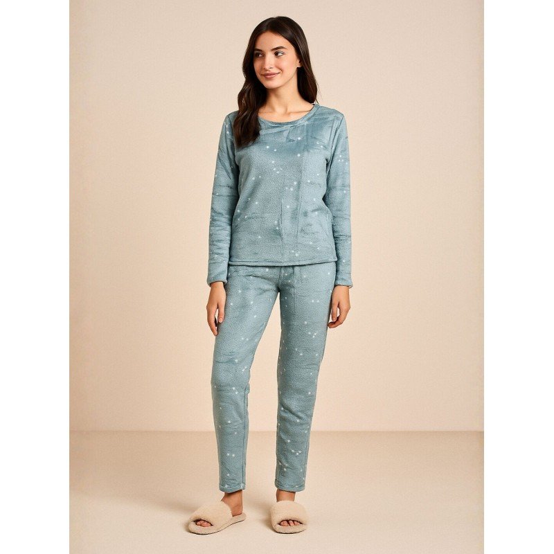 بيجامة ستاتية شتوية لون أزرق فاتح