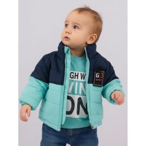 سترة شتوية مع طاقية للأطفال لون كحلي وازرق تركواز
