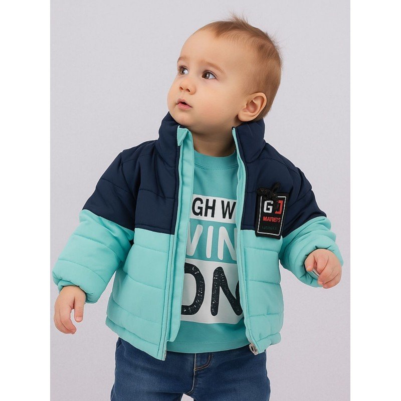 سترة شتوية مع طاقية للأطفال لون كحلي وازرق تركواز