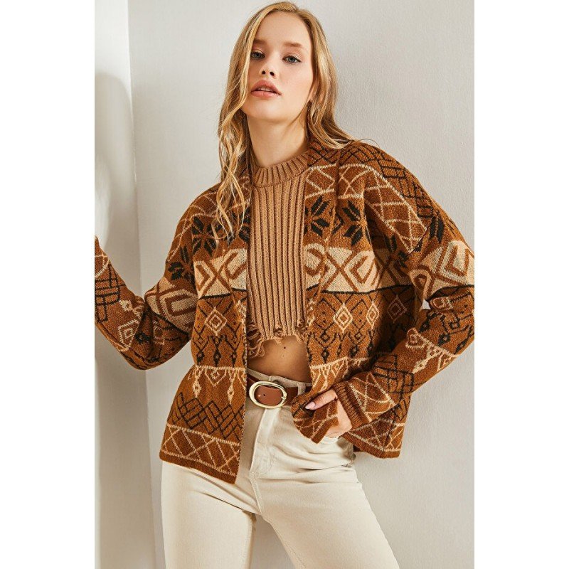 جاكيت باللون العسلي ملون One Size