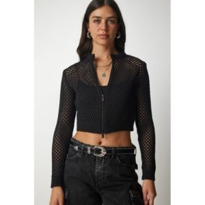 جاكيت شتوية مخرم باللون الاسود One Size