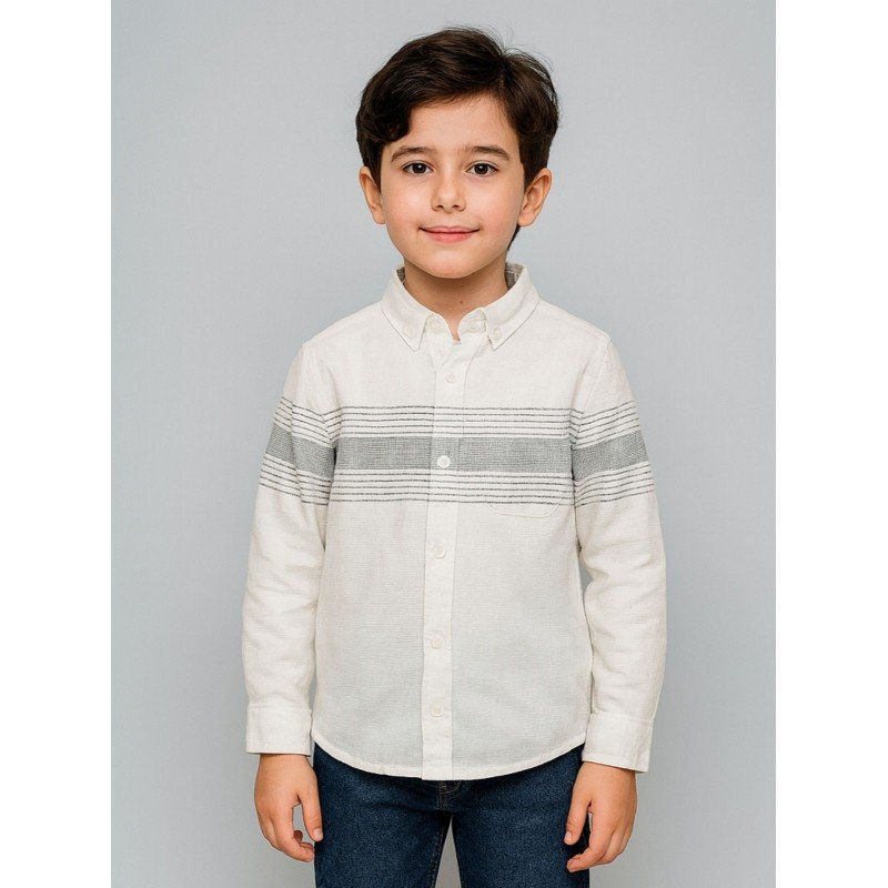 جاكيت ولادي بأزرار وأكمام طويلة للأطفال لون أبيض وأخضر