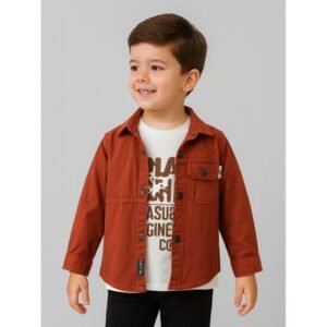 جاكيت ولادي بأزرار وأكمام طويلة للأطفال لون بني