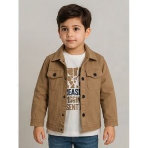 جاكيت ولادي بأزرار وأكمام طويلة للأطفال لون بيج