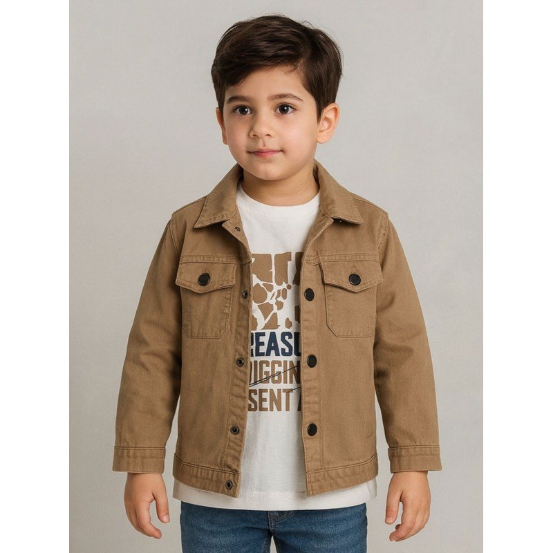 جاكيت ولادي بأزرار وأكمام طويلة للأطفال لون بيج