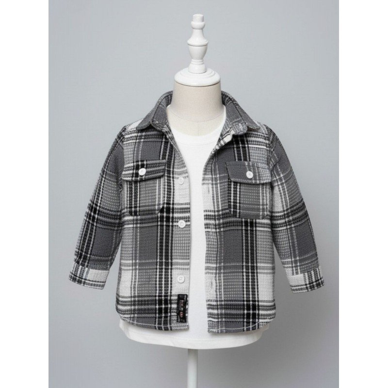 جاكيت ولادي بأزرار وأكمام طويلة للأطفال لون رمادي